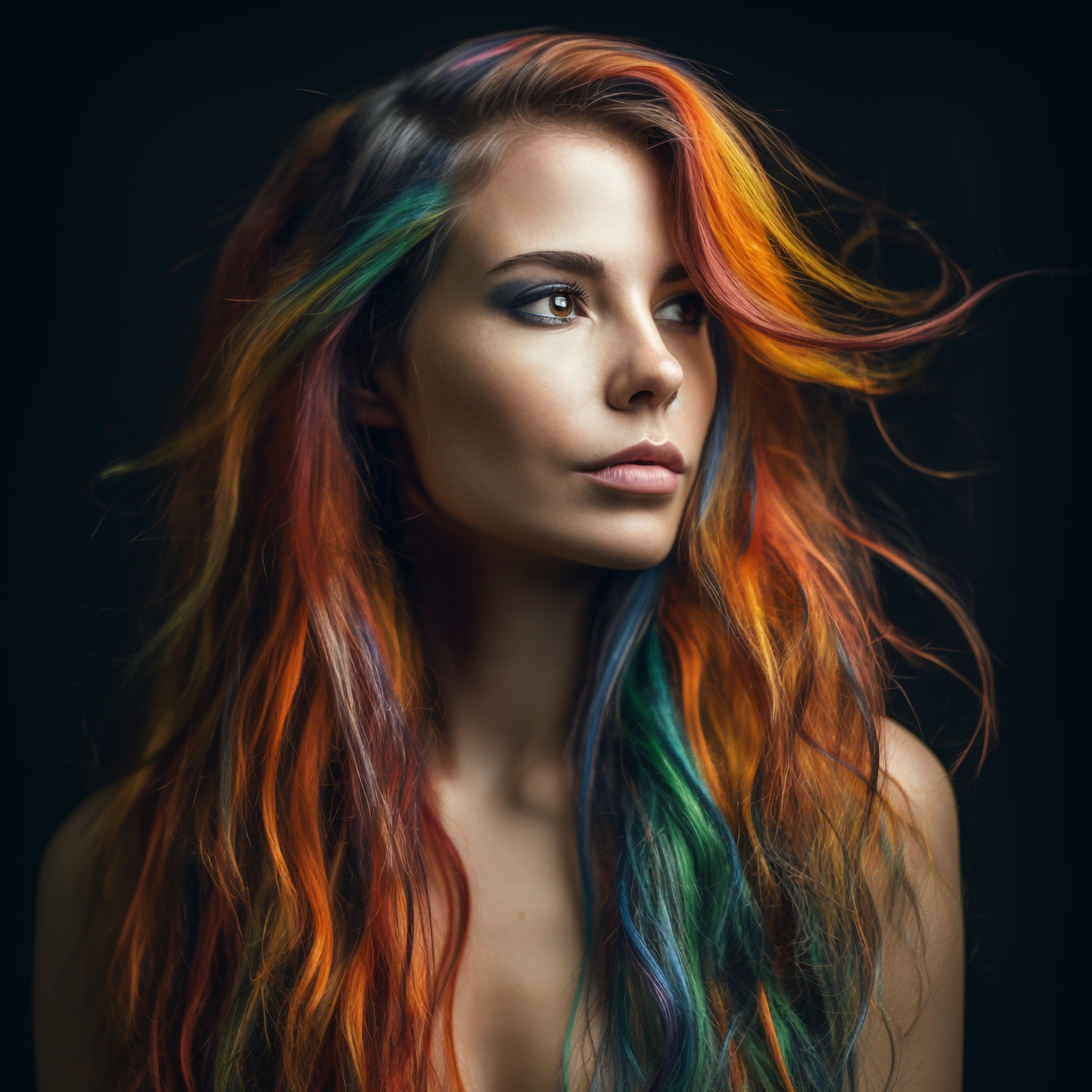 Woman multicoloured hair full